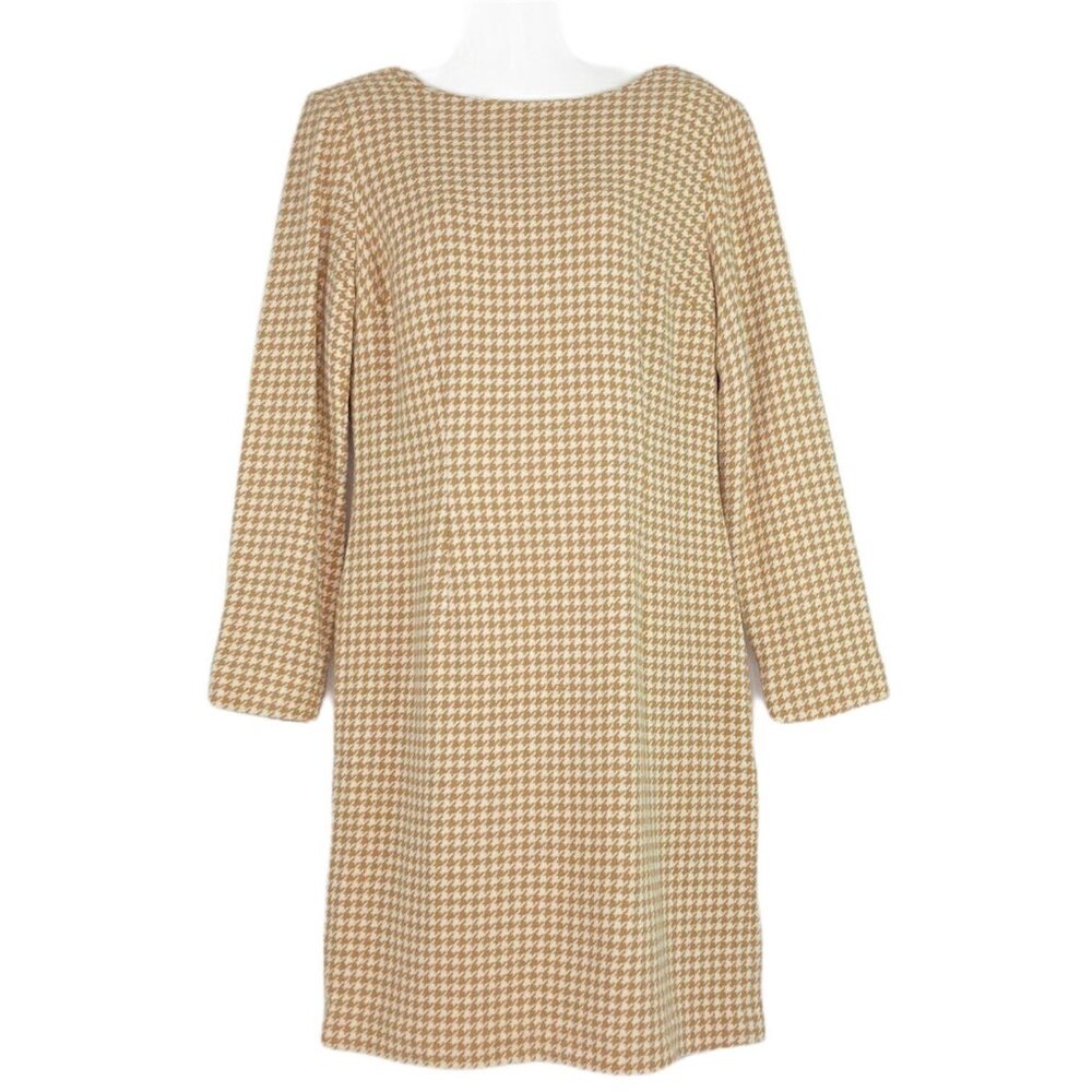 Chadwicks Shift Dress Beige Houndstooth Knee Length Classic Business Casual 12